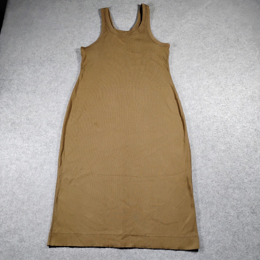 Everlane Organic Cotton Ribbed Tank Dress Brown Ochre Midi Sleeveless Large